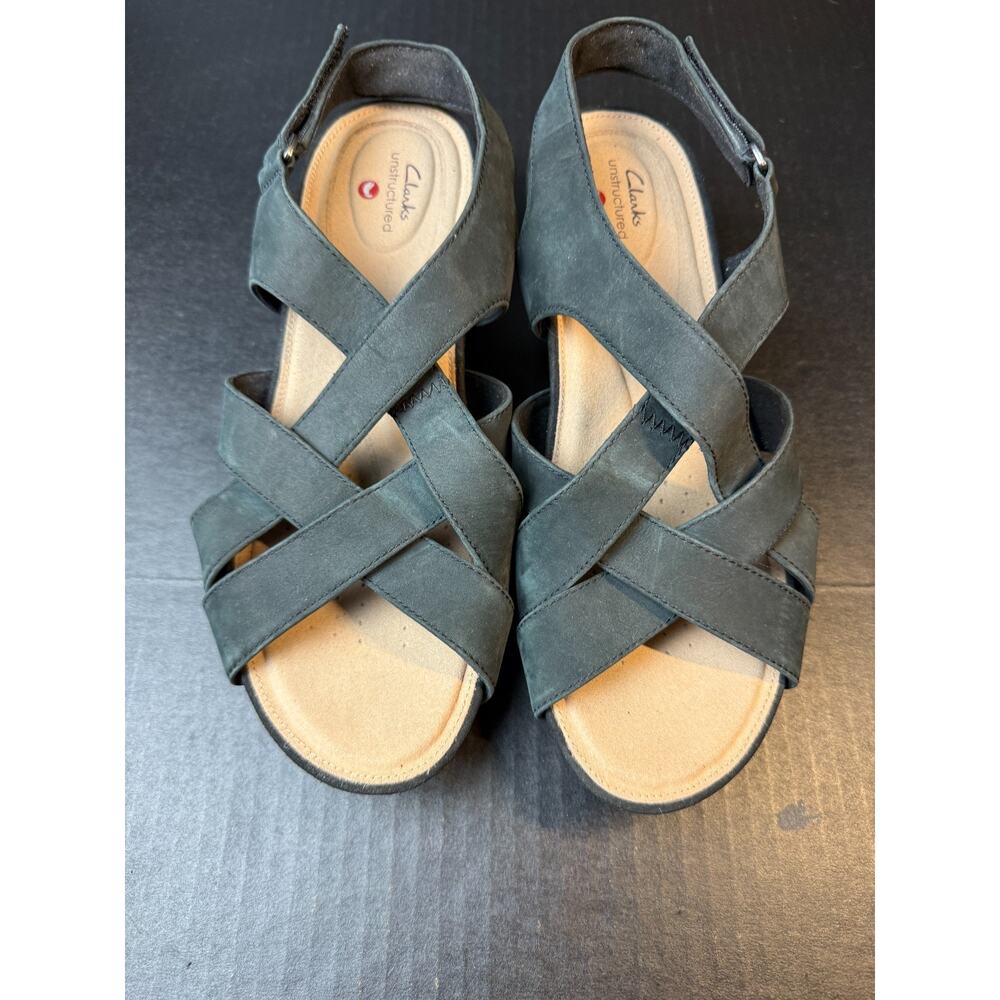 Clarks Unstructured Womens Size 10 M Capri Step Black Nubuck Strap Wedges - Picture 6 of 10